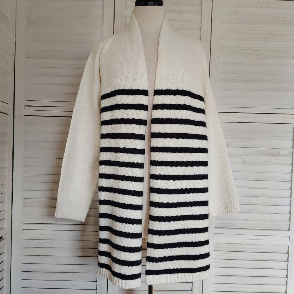 J Jill Open Front Striped Sweater Long Sleeves Large